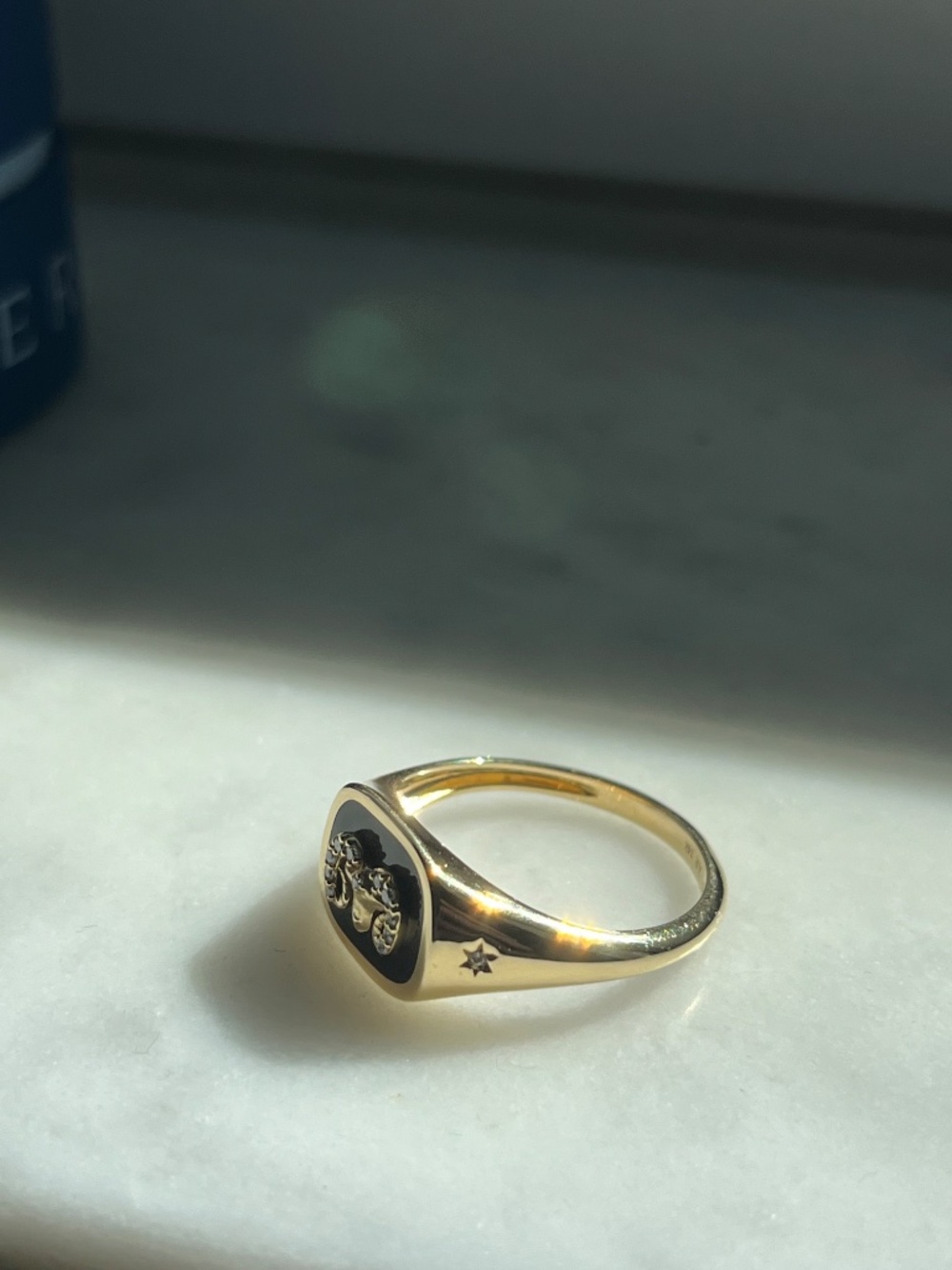 Adina Reyter Aries Zodiac 14K Gold Black Ceramic & Diamond Signet Ring Sz. 8 - Picture 7 of 14